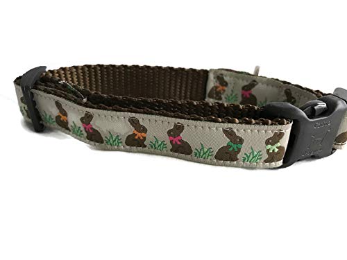 Oster-Hundehalsband, Caninedesign, Hase, 2,5 cm breit, verstellbar, Nylon, Größe M und L (Schokoladenhasen, 1,5 cm XS 22,9–33 cm) von CANINEDESIGN QUALITY DOG COLLARS