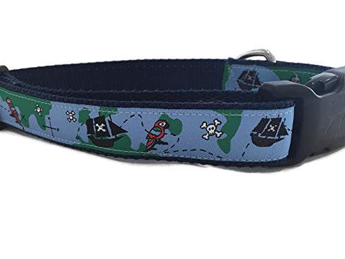 Piraten-Hundehalsband, 2,5 cm breit, Nylon, seitliche Schnalle, Größe M, L (Pirat, L 38,1–55,9 cm) von CANINEDESIGN QUALITY DOG COLLARS