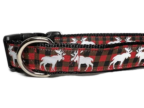 Weihnachtliches Hundehalsband, kariert, 2,5 cm breit, verstellbar, Nylon, Größe M und L (Moose, Größe L 38,1–55,9 cm) von CANINEDESIGN QUALITY DOG COLLARS