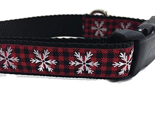 Weihnachts-Hundehalsband, kariert, 2,5 cm breit, verstellbar, Nylon, Größe M und L (Schneeflocke, XL 45,7–66 cm) von CANINEDESIGN QUALITY DOG COLLARS