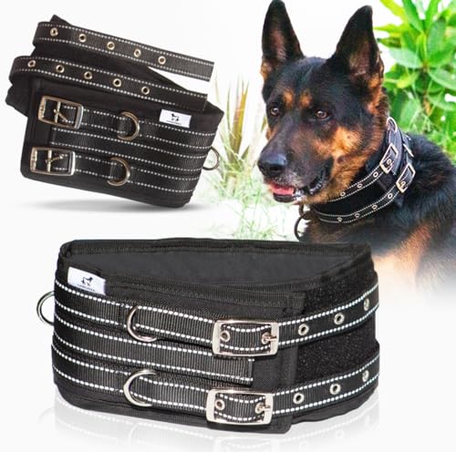 CANISALFA Taktisches Hundehalsband für große Hunde, 9 mm dickes Hundehalsband mit Griff, 10,2 cm extra breites Hundehalsband mit GPS und Leinen-Option, Metallschnalle, strapazierfähiges von CANISALFA