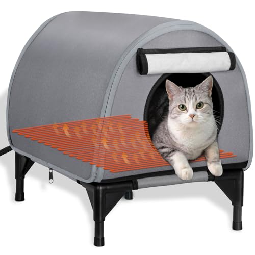 Beheiztes Katzenhaus für Außenkatzen Winter, Erhöhtes wasserdichtes Thermo Mod Katzenhaus Beheizte Outdoor Katzenhaus Höhle für Wildkatzen, Streunkatzen, Kleiner Hund von CANMIL