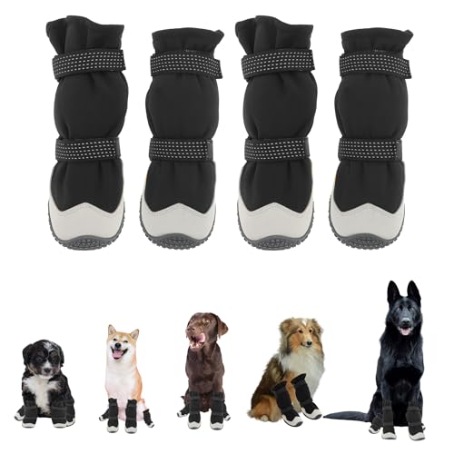 CAPASTEC 4 Stück Hundeschuhe, Reflektierende Hundeschuhe mit Klettverschlüssen, Schwarz 4#, Breite 5cm von CAPASTEC