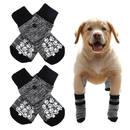 CAPASTEC 4 Stück Hundesocken Anti Rutsch mit verstellbaren KlebeBändern, Pfotenschutz Hund Antirutschsocken Hunde Socken für im Innenbereich im Freien Farbverlauf Grau, S (5.5 x 14 cm) von CAPASTEC