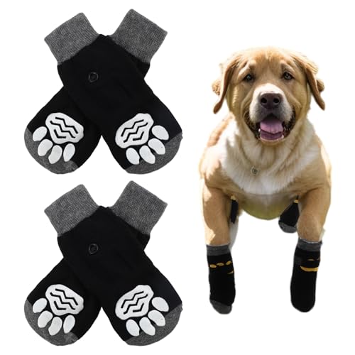 CAPASTEC 4 Stück Hundesocken Anti Rutsch mit verstellbaren KlebeBändern, Pfotenschutz Hund Antirutschsocken Hunde Socken für im Innenbereich im Freien Schwarz Gelb, L (7.5 x 18 cm) von CAPASTEC