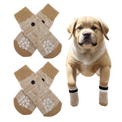 CAPASTEC 4 Stück Hundesocken Anti Rutsch mit verstellbaren Riemen, Pfotenschutz Hund Antirutschsocken Hunde Socken für im Innenbereich im Freien Farbverlauf Gelb, M (6.5 x 16 cm) von CAPASTEC