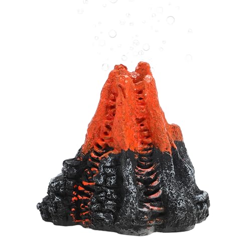 CAPASTEC Aquarium Vulkan-Ornament, einzelne Entlüftung, Kunstharz, vulkanisches Dekor, realistischer Berg mit Luftsteinblasen, Vulkan-Aquarium-Dekorationen, Orange, 1 Set von CAPASTEC