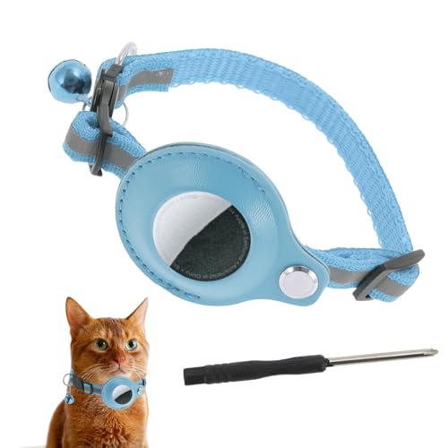 CAPASTEC Katzenhalsband, reflektierendes Kätzchenhalsband, Polyester-Katzenhalsband mit Halter für Airtag und Glocke, verstellbares Halsband für Katzen und Welpen, 22-23cm, Blau von CAPASTEC