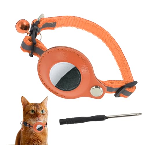 CAPASTEC Katzenhalsband, reflektierendes Kätzchenhalsband, Polyester-Katzenhalsband mit Halterung für Airtag und Glocke, verstellbares Halsband für Katzen und Welpen, 22-23cm, Orange von CAPASTEC