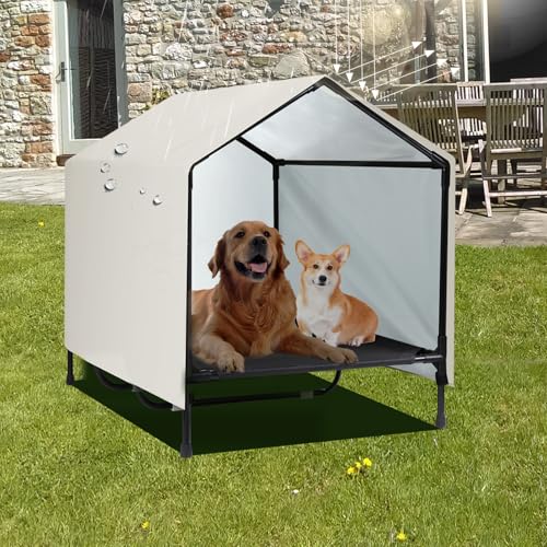 CAREDPETS Hundehütte für den Innen- und Außenbereich, für große XL-XXL-Jumbo-Hunde, erhöhtes Hundebett, Kinderbett mit Baldachin, wasserdicht und sonnenfest, für draußen, Schattenschutz, Zelt (132,1 x von CAREDPETS