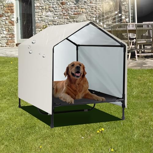 CAREDPETS Hundehütte für drinnen und draußen, für große Rassen, erhöhtes Hundebett mit Baldachin für mittelgroße und große Hunde, erhöhtes Outdoor-Hundebett, wasserdicht und sonnenfest, von CAREDPETS