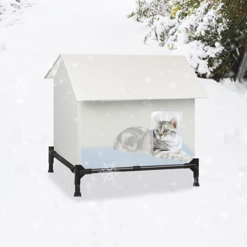 Isoliertes Katzenhaus für den Außenbereich, wetterfest für den Winter, erhöhtes Betthaus für draußen wilde, streunende Katzen, Gemeinschaftskatzen und kleine Hunde, faltbar, wasserdicht, Katzenhaus von CAREDPETS