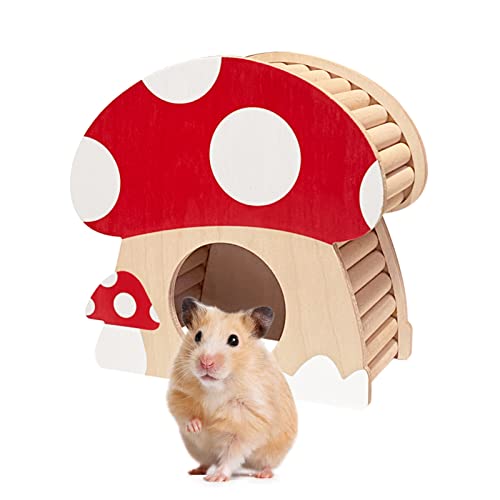 Hamster Mini Haus, Pilzförmiges Holzversteck Home für Zwerghamster, Ratte, Rennmäuse, Syrisch, Mäuse, Kleintiere Versteck Habitat Hut, Holz Hamster Versteck Spielzeug, Indoor Höhle Käfig Zubehör von CAREUPET