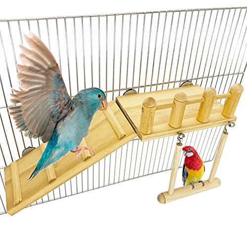 Papagei Kletterleiter, Vogel Holzspielplatz mit Kletterleiter Ständer, Papageien-Spielständer, Vogelschaukel für grüne Wangen, kleine Lovebirds, Goldens, Hamster, Vogelkäfig Kauspielzeug Set von CAREUPET