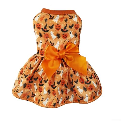 Gemütliches Halloween-Kleid für kleine Hunde und Katzen, bezauberndes Fledermaus-Kürbis-Design, zur Feier der Weihnachtszeit (L) von CARMOTTER