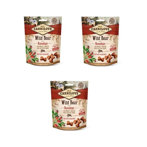 Carnilove Crunchy Snack Wild Boar with Rosehips | 3er Pack | 3 x 200 g | Snack mit Wildschwein und Hagebutte für Hunde | Insbesondere für aktive Hunde | Ohne Zuckerzusatz von CARNILOVE