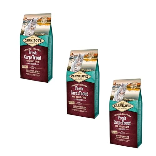 Carnilove Katze Adult Fresh Carp + Trout | 3er Pack | 3 x 400 g | Alleinfuttermittel für Katzen | Getreidefreies Futter mit frischem Fleisch für sterilisierte Katzen von CARNILOVE