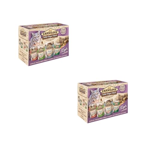 Carnilove Katze Multipack Wild Origins Fillets | Doppelpack | 2 x 12 x 85 g | Vollwertiges Alleinfuttermittel für Katzen | Genuss aus vier Sorten | Mit 85% Wildfleisch-Anteil von CARNILOVE