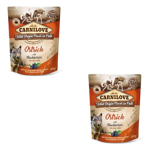 Carnilove Ostrich with Blackberries | Doppelpack | 2 x 300 g | Nassfutter für ausgewachsene Hunde | Strauß mit Brombeeren | Getreidefrei | Aus 85% Fleisch und Innereien von CARNILOVE