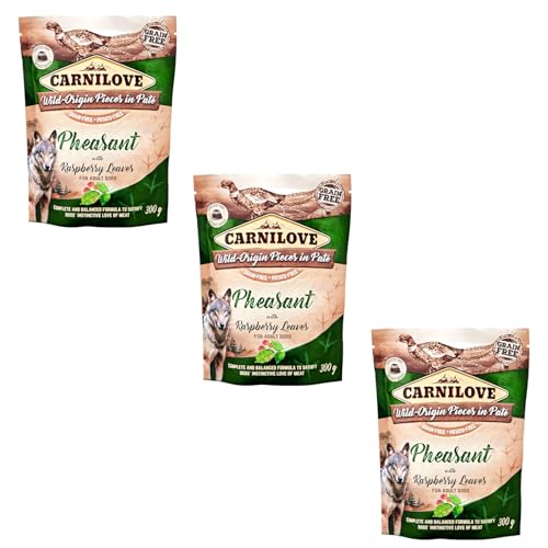 Carnilove Pheasant with Raspberryleaf | 3er Pack | 3 x 300 g | Nassfutter für ausgewachsene Hunde | Fasan mit Himbeerblatt | Getreidefrei | Aus 85% Fleisch und Innereien von CARNILOVE