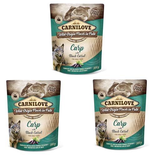 CARNILOVE Pouch Paté Carp with Black Carrot | 3er Pack | 3 x 300 g | Alleinfuttermittel für Hunde | Karpfen & Schwarze Karotte | Reich an Antioxidantien | Getreidefrei von CARNILOVE