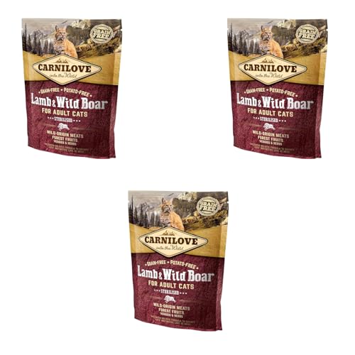 CARNILOVE Pouch Paté Lamb & Wild Boar Sterilised | 3er Pack | 3 x 400 g | Alleinfuttermittel für Katzen | Lamm & Wildschwein | Getreidefrei | Exotischer Fleischgeschmack von CARNILOVE