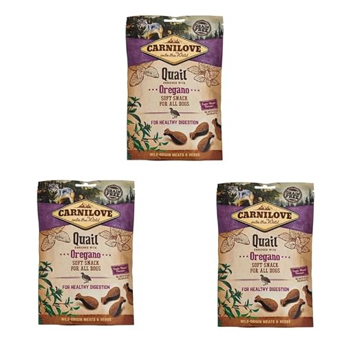 Carnilove Quail Oregano | 3er Pack | 3 x 200 g | Soft Snack für Hunde | Mit exotischem Fleischgeschmack | Enthält Oregano um eine gesunde Verdauung unterstützen zu können von CARNILOVE