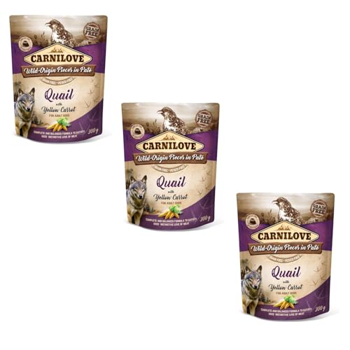 Carnilove Quail with Yellow Carrot | 3er Pack | 3 x 300 g | Nassfutter für ausgewachsene Hunde | Wachtel mit gelber Karotte | Getreidefrei | Aus 85% Fleisch und Innereien von CARNILOVE