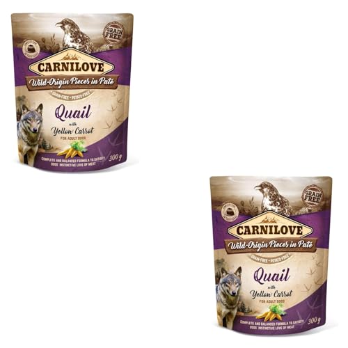 Carnilove Quail with Yellow Carrot | Doppelpack | 2 x 300 g | Nassfutter für ausgewachsene Hunde | Wachtel mit gelber Karotte | Getreidefrei | Aus 85% Fleisch und Innereien von CARNILOVE