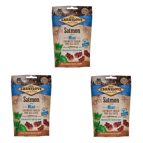 Carnilove Salmon with Mint | 3er Pack | 3 x 50 g | Ergänzungsfuttermittel für Katzen mit Lachs und Wilder Minze | Kann die Gesundheit von Zähnen und Zahnfleisch unterstützen von CARNILOVE