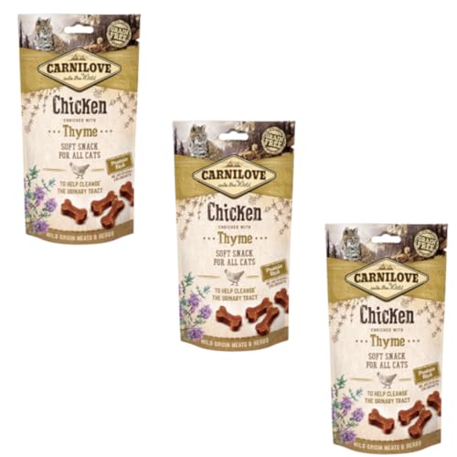 Carnilove Semi-Moist Chicken enriched with Thyme | 3er Pack | 3 x 50 g | Weicher Kausnack für Katzen | Kann zur Reinigung der Harnwege beitragen | Kartoffel- und Getreidefrei von CARNILOVE