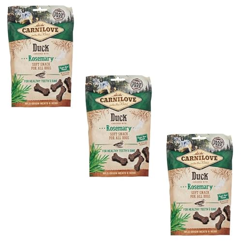 Carnilove Soft Snack Duck with Rosemary | 3er Pack | 3 x 200 g | Leckerli für Hunde | Ente und Rosmarin | Ohne Zuckerzusatz | Exotischer Fleischgeschmack von CARNILOVE