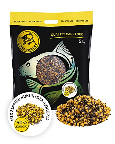 Carp Target Gekochter Mix Körner Mais Hanf für Karpfen - Fertiger Fisch Grundfutter - Lockfutter - Groundbait - Karpfenfutter Angeln - Anfüttern - Grundfutter Karpfen - Angelfutter, 5kg, Natur von CARP TARGET