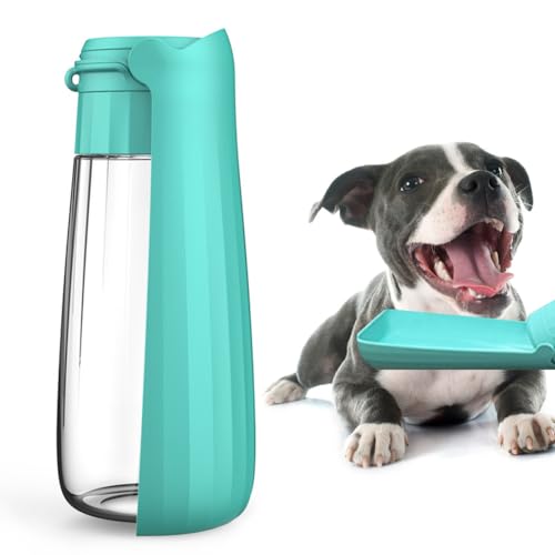 Wasserflasche für Hunde, auslaufsicher, faltbar, 540 ml, mit Trink-Futterstation, tragbar für Welpen, kleine, mittelgroße und große Hunde, Reisen, Spazierengehen, Outdoor-Wandern von CARPJZ