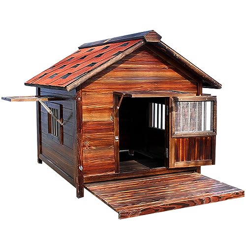 Hundehütte aus Holz für den Außenbereich mit Fenster, Schallwand, Schattierung, Isolierung, Netzgewebe, atmungsaktive Belüftung, große und kleine Haustiere, universell (4XL) von CASEGO