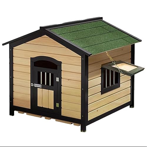 Hundehütte aus Holz mit Asphaltdach mit Sonnenblende, praktisch und starke Wetterbeständigkeit, für drinnen und draußen (Log-Farbe M) von CASEGO