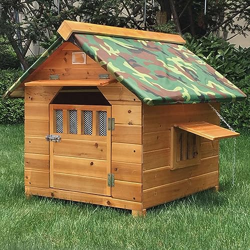 Hundehütte aus Holz mit Türen und Fenstern, atmungsaktiv und warm, abnehmbare Bodenplatte, leicht zu reinigen, große Hundehütte für den Außenbereich (XL) von CASEGO