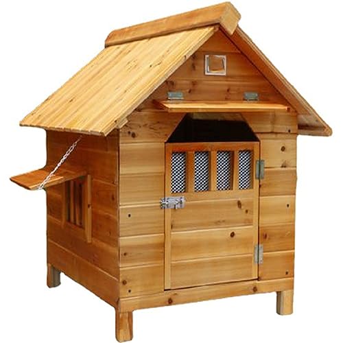 Hundehütte aus massivem Holz für den Außenbereich mit Tür und Fenster, Sonnenblende, atmungsaktiv, robust und langlebig, Four Seasons Universal-Hundehütte für große Hunde (L) von CASEGO