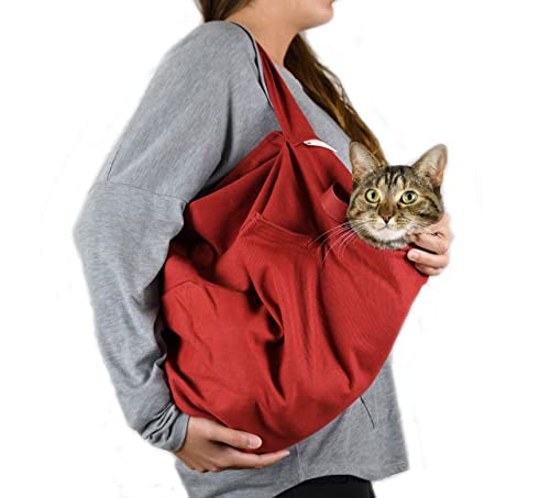 Cat-in-the-Bag Cozy Comfort Tragetasche, groß, weich, rot, Katzentragetasche und Katzenfessel, für Nageltrimmen, Tierarztbesuche, Medikamentenverwaltung, Zahnpflege und Reisen von Cat-in-the-bag