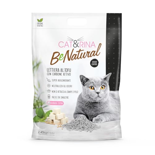 Cat&Rina BeNatural Tofu Katzenstreu, pflanzlich und stark klumpend. Biologisch abbaubar und in der Toilette entsorgbar.Bis zu 30 Tage Gebrauch. Katzenstreu mit Aktivkohle, 5,5l von CAT&RINA