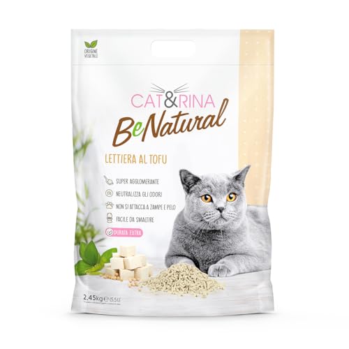 CAT&RINA BeNatural Tofu Katzenstreu, pflanzlich und stark klumpend. Biologisch abbaubar und in der Toilette entsorgbar.Bis zu 30 Tage Gebrauch. Katzenstreu Klassisch, 5,5l von CAT&RINA