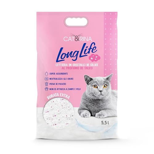 CAT&RINA Long Life Silica, Silikat Katzenstreu. Super saugfähig, bakteriostatisch und antiallergen. Staubfreie, Katzenstreu Talkduft | 5,5 l von CAT&RINA