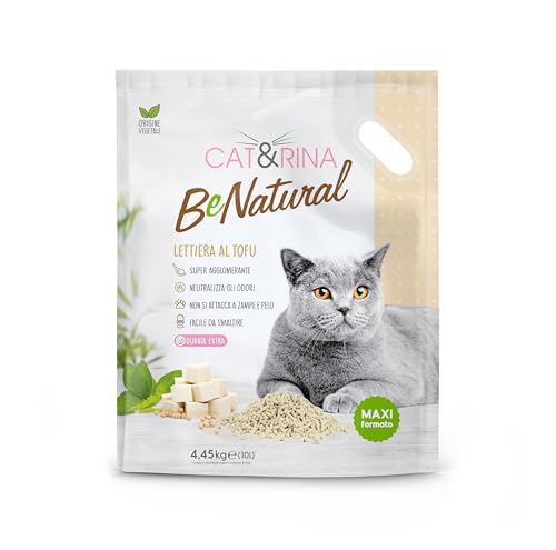 Cat&Rina BeNatural Tofu Katzenstreu, pflanzlich und stark klumpend. Biologisch abbaubar und in der Toilette entsorgbar. Bis zu 60 Tage Gebrauch. Maxi-Format Katzenstreu|Klassisch, 10L. von CAT&RINA