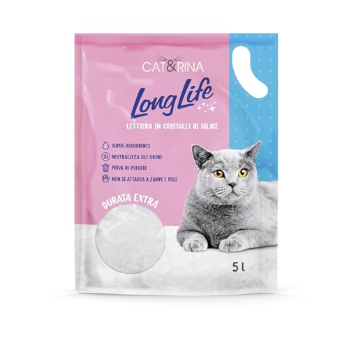 Cat&Rina Long Life Silica, Silikat Katzenstreu. Super saugfähig, bakteriostatisch und antiallergen. Staubfreie, Katzenstreu Klassisch | 5 l von CAT&RINA