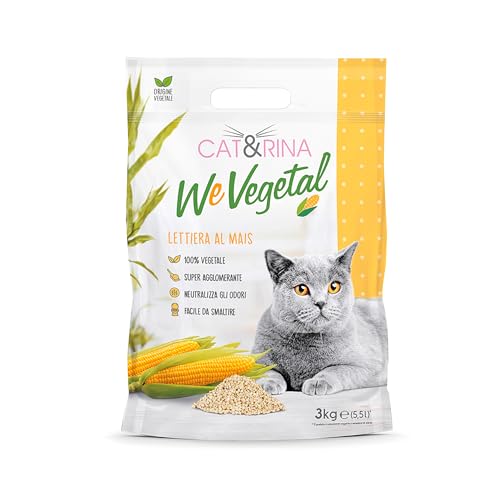 Cat&rina WeVegetal Mais Katzenstreu. Pflanzlich und stark klumpend. Biologisch abbaubar und in der Toilette entsorgbar. Bis zu 30 Tage Gebrauch |5,5 L von CAT&RINA