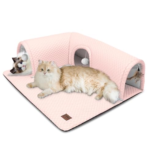 CATISM Katze Tunnel, Katze Teppich Tunnel, Katze Tunnel für Indoor Katzen, Katze Tunnel Teppich, Abnehmbare Katze Tunnel, Katzenbett Tunnel, Cat Tube 3 Ports für 2 Deckenkugeln(Rosa) von CATISM