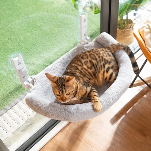 CATISM Klappbar Katzen Hängematte Fensterliege für Katzen 50x36.5cm Katzenbett Fenster Katzenhängematte Katze Katzenliege Fensterbank Fensterliegeplatz Katzenhängebett bis zu 20kg, Grau von CATISM