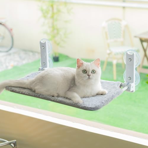 Katzen-Fensterstange, Katzenhängematte Fenstersitz, Katzen-Fenster-Hängematten Bett für Indoor-Katzen, große Katzen-Sitzstange mit stabilen Schraubensaugnäpfen für große Katzen und Kätzchen, Grau von CATISM