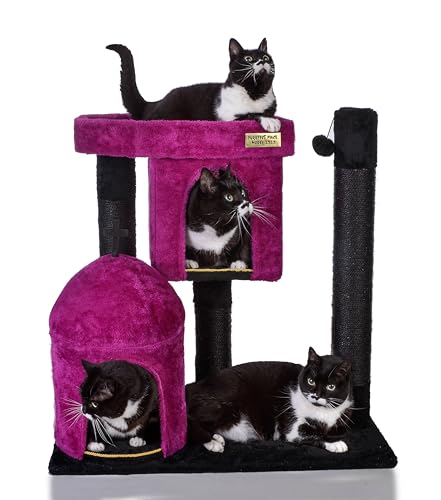 Gothic-Katzenbaum mit Sarg, 77 cm, schwarzer Katzenturm, ideal für Katzen mittlerer Größe, mit geräumiger Höhle, Kratzbäumen und hängendem Ball, perfekt für Halloween-Dekoration von CATMILA