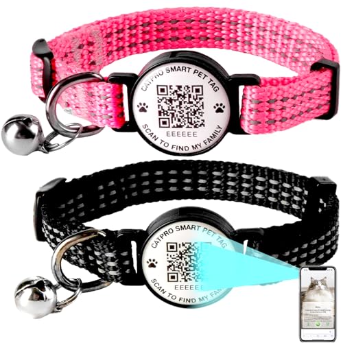 CATPRO Smart QR-Code Haustier-ID-Hundehalsband, reflektierendes Nylon mit Glöckchen, sicherer Abreiß, bequem, langlebig, geeignet für Kätzchen, Rosa und Schwarz, Größe S von CATPRO